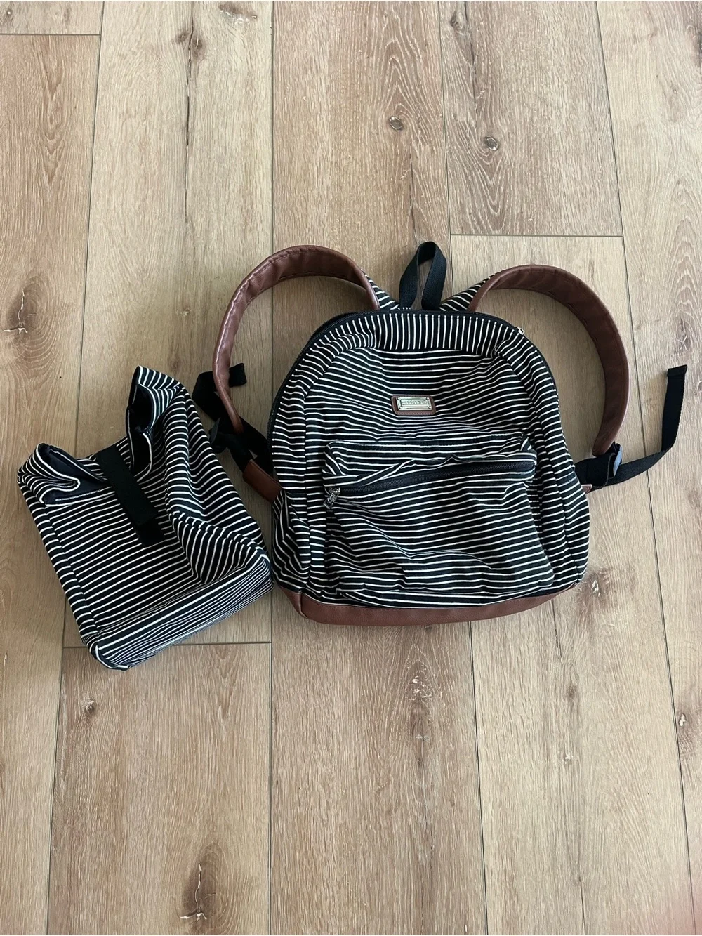 Madden Girl Black and White Striped Kids Backpack Set